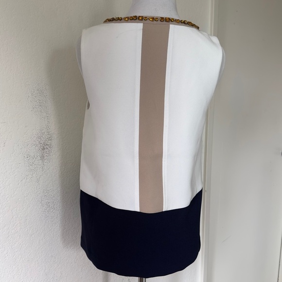 River Woods White and Navy Blue Embellished Sleeveless Block Tank Top Size 36 - Picture 6 of 10